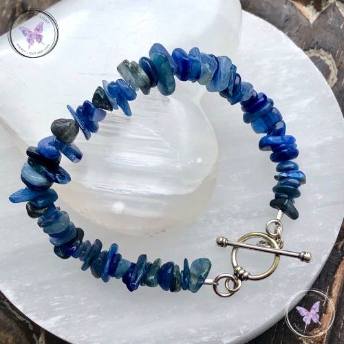 Blue Kyanite Chip Bracelet With Silver Toggle Clasp